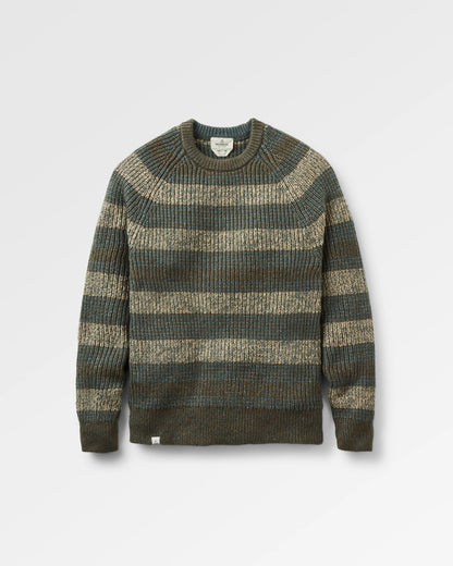 Fog Recycled Knitted Jumper - Dark Olive Multi Stripe - Flatlay