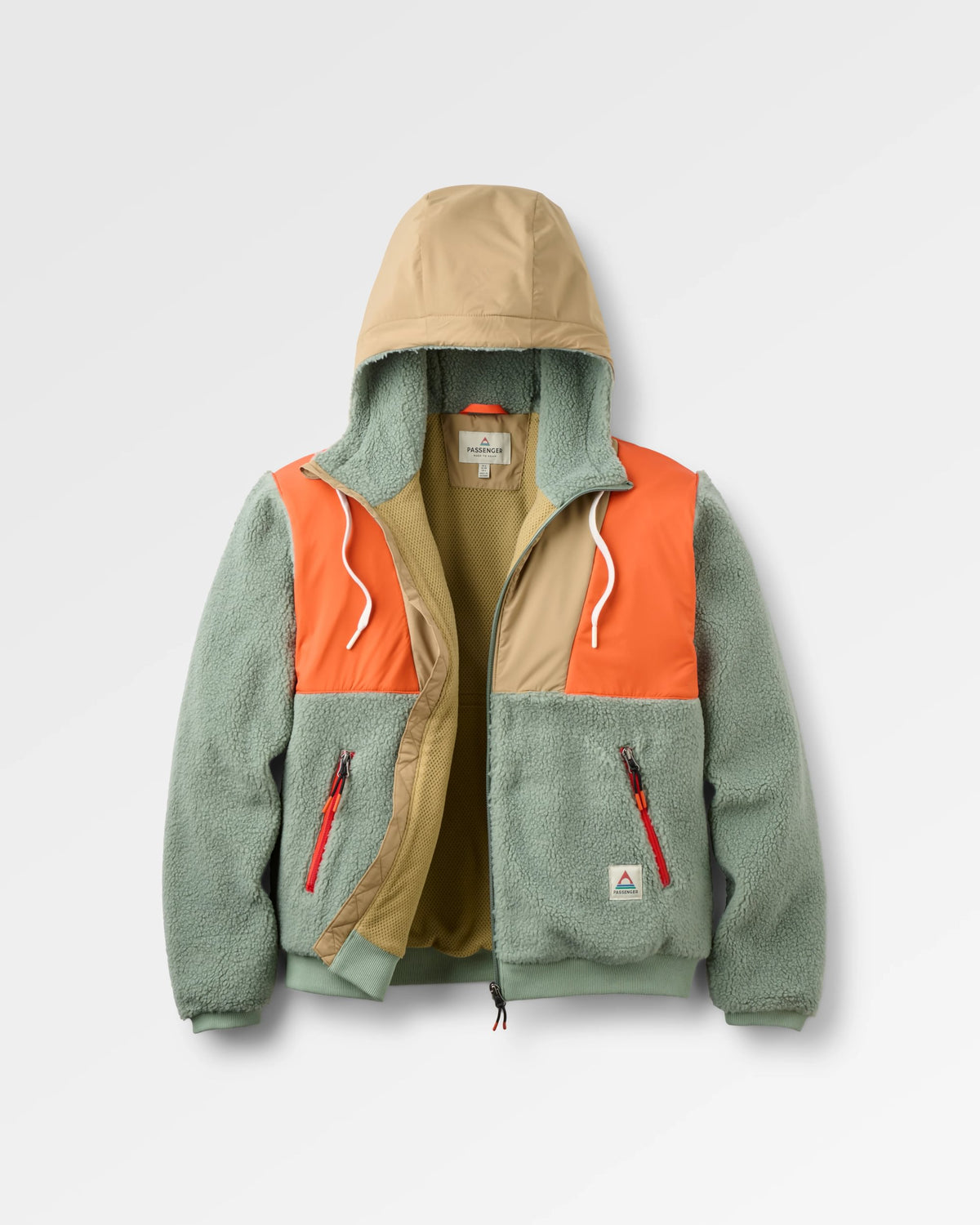 Joy Full Zip Lined Hooded Sherpa Fleece - Pistachio - Flatlay
