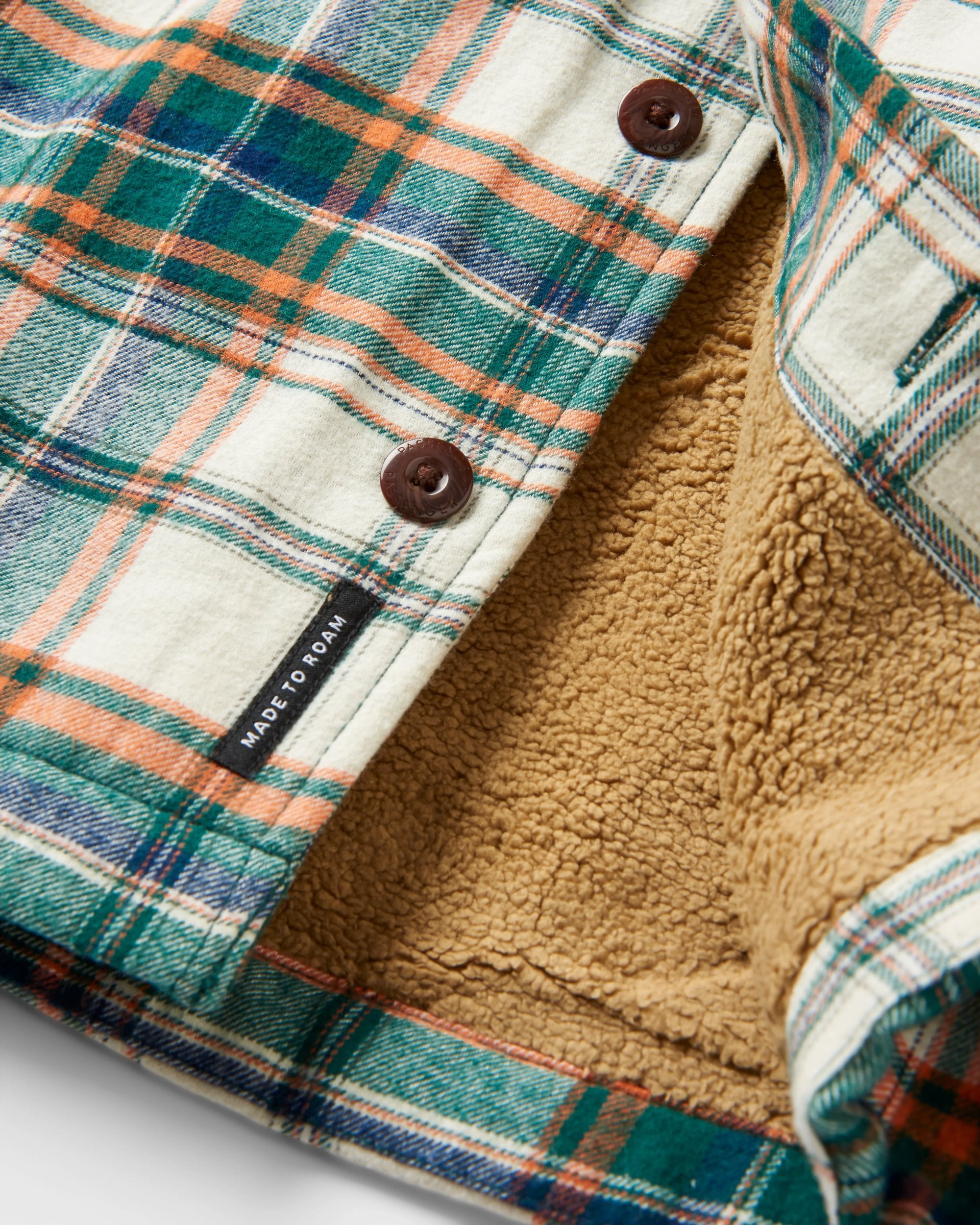 Freestyle Sherpa-Lined Overshirt - Birch/Rain Forest Check - Flatlay