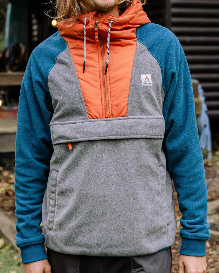 Woodland Hooded 1 2 Zip Recycled Polar Fleece Grey Marl