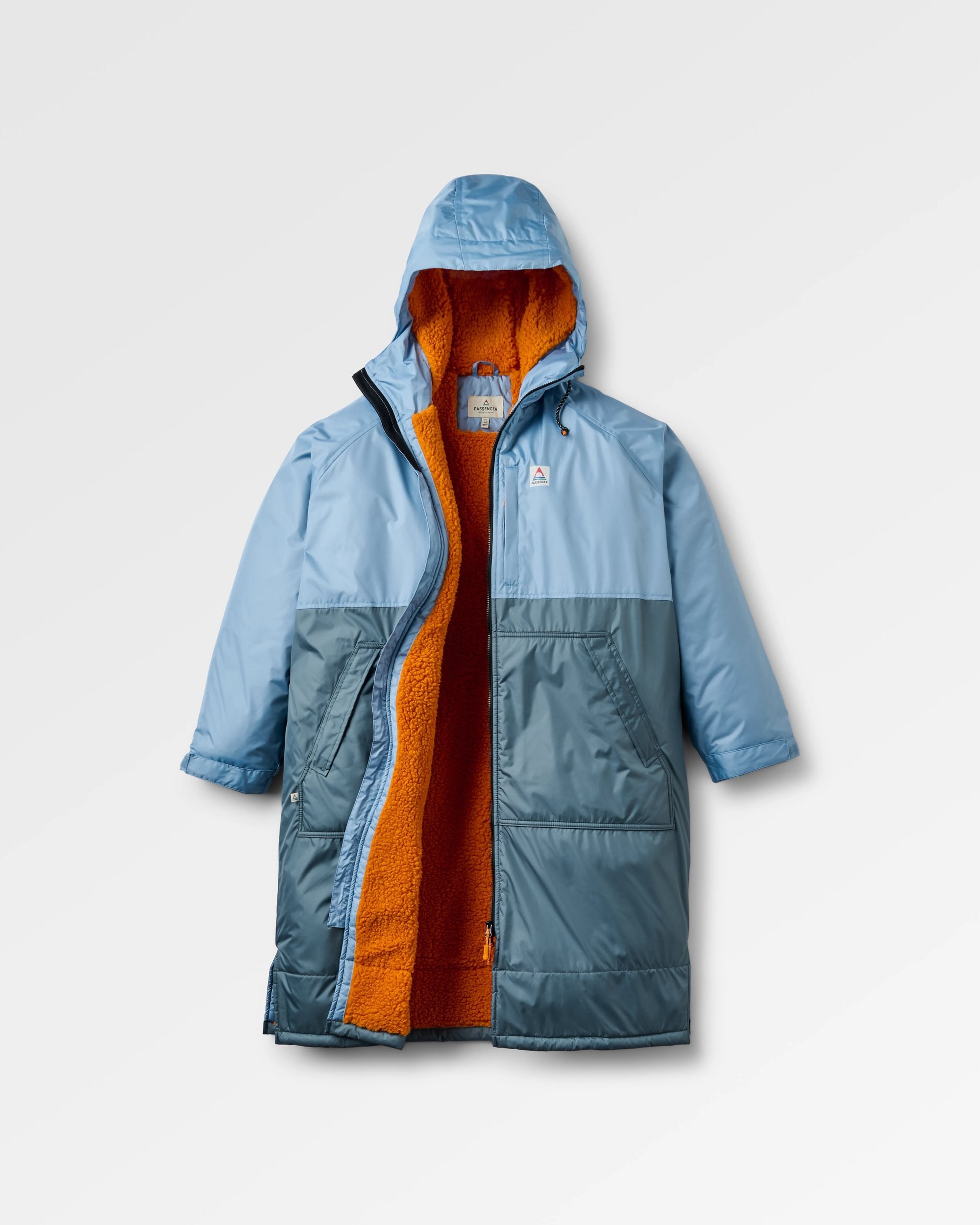 Waves Recycled Sherpa Lined Changing Robe - Faded Denim/Storm Grey - Flatlay