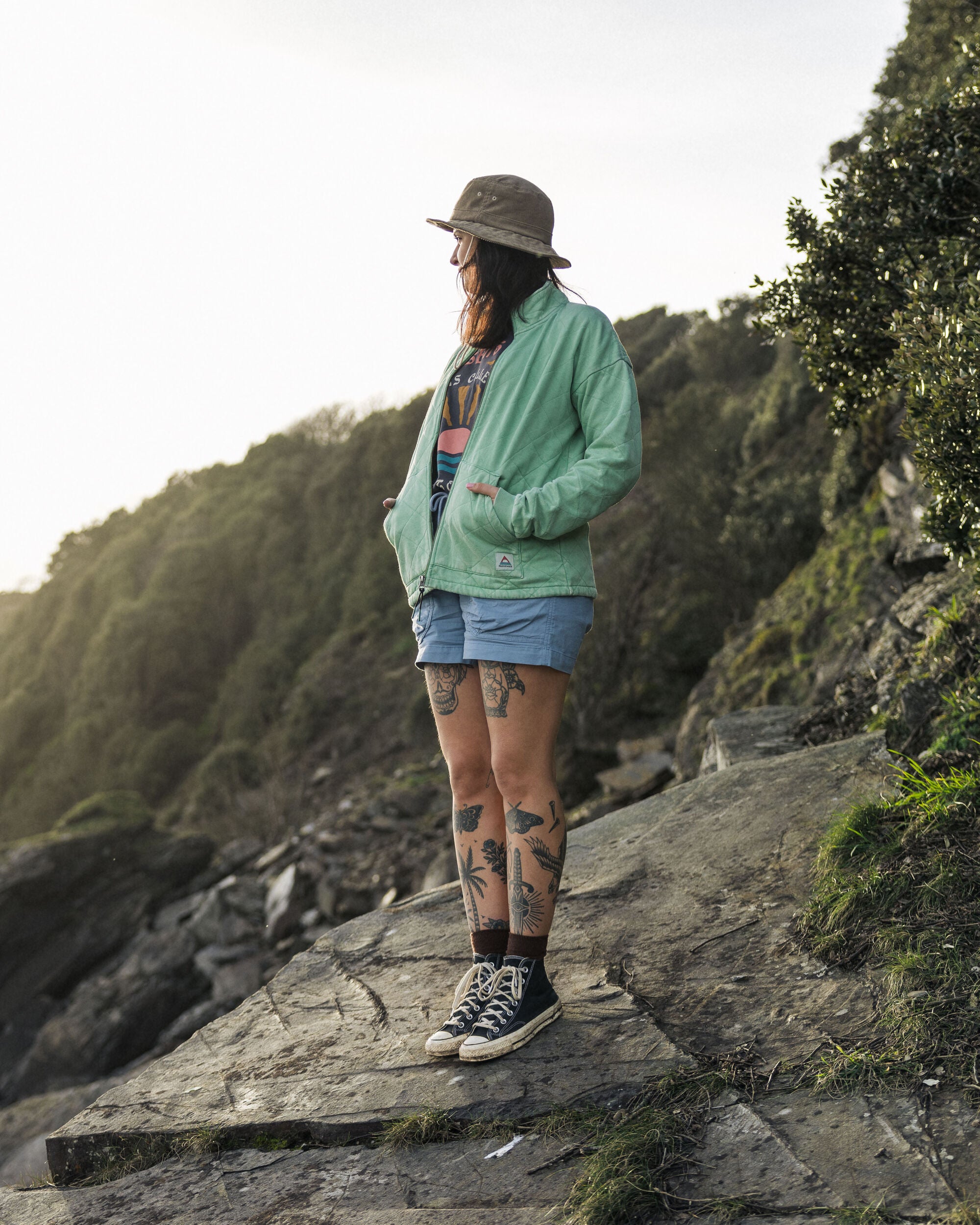 Clementine Quilted Zip-Through - Green Spruce - Lifestyle