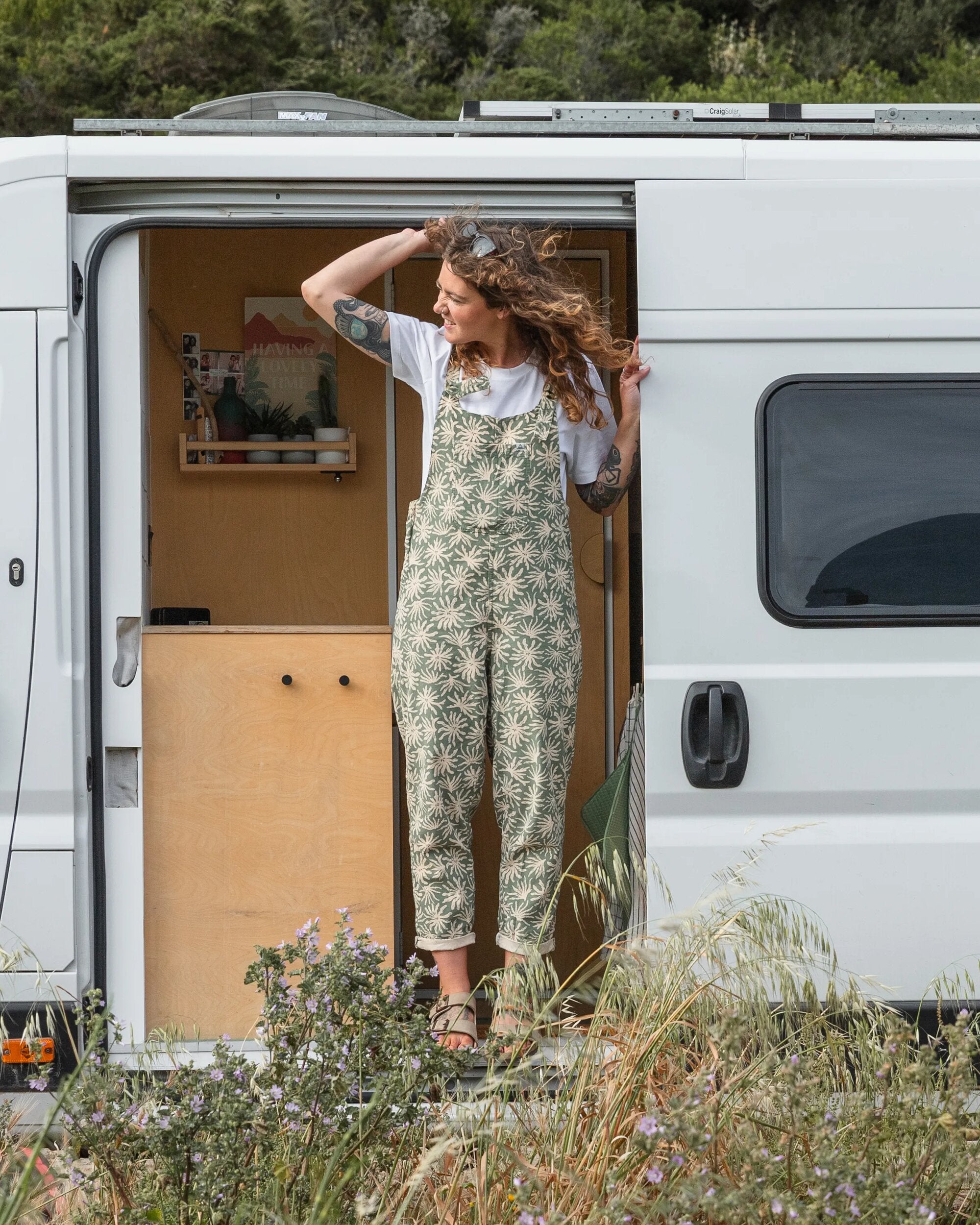 Meadows Organic Cotton Cord Dungarees - Seaweed Pistachio - Lifestyle