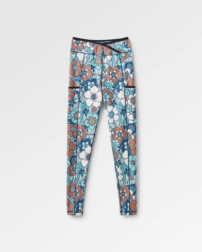 Mantra Recycled Active Leggings - Vintage Floral Aqua - Flatlay