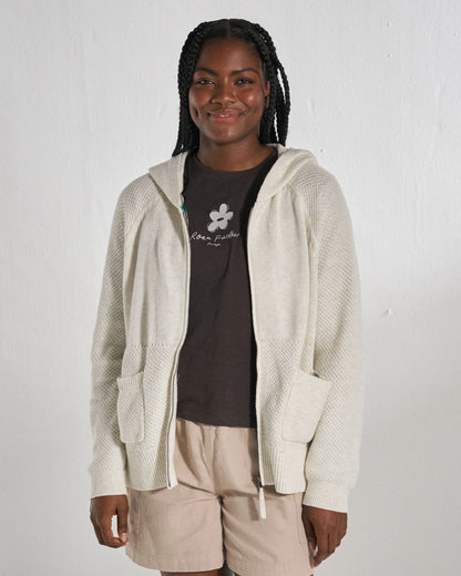 Cove Full Zip Knitted Hoodie - Off White - Studio Model