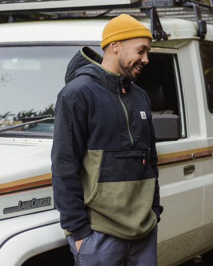 Woodland Hooded Recycled Polartec® Fleece - Black/Khaki - Lifestyle