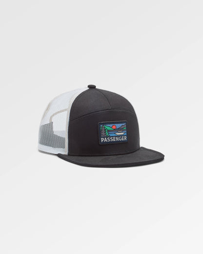 Roamer 7 Panel Organic Cotton Trucker Cap - Phantom Black - Flatlay