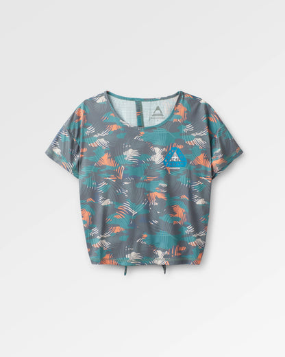 Chakra Tie Back Active Recycled T-Shirt - Palm Camo Deep Sea - Flatlay