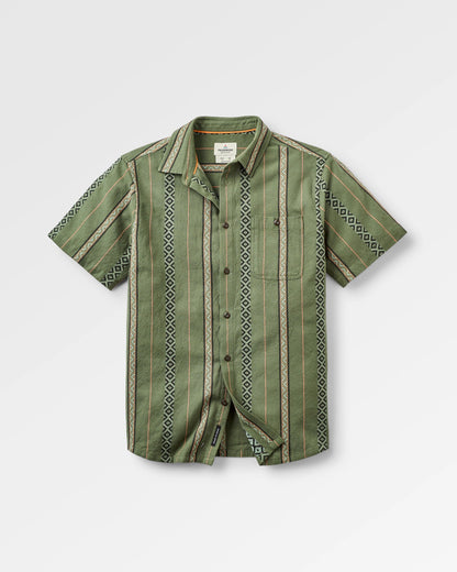 Chill Textured Short Sleeve Shirt - Wild Green Stripe - Flatlay