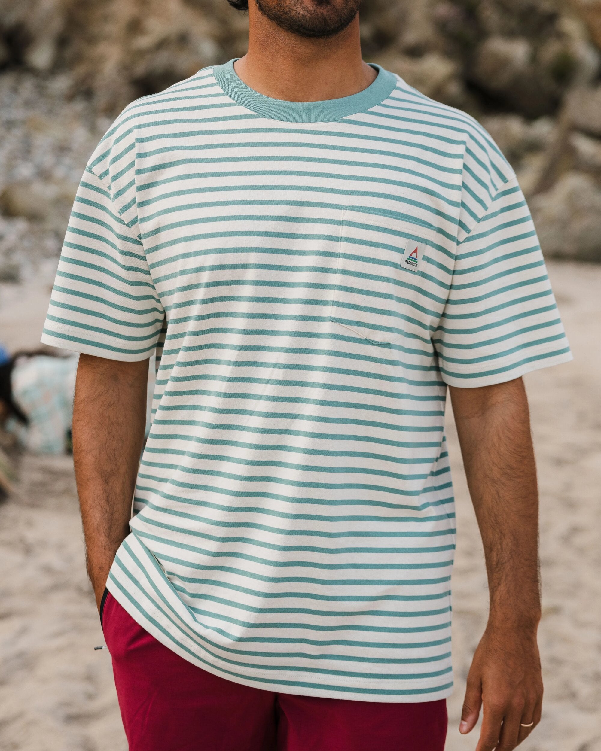 Zen Recycled Cotton Relaxed Fit T-Shirt - Deep Sea Stripe - Lifestyle
