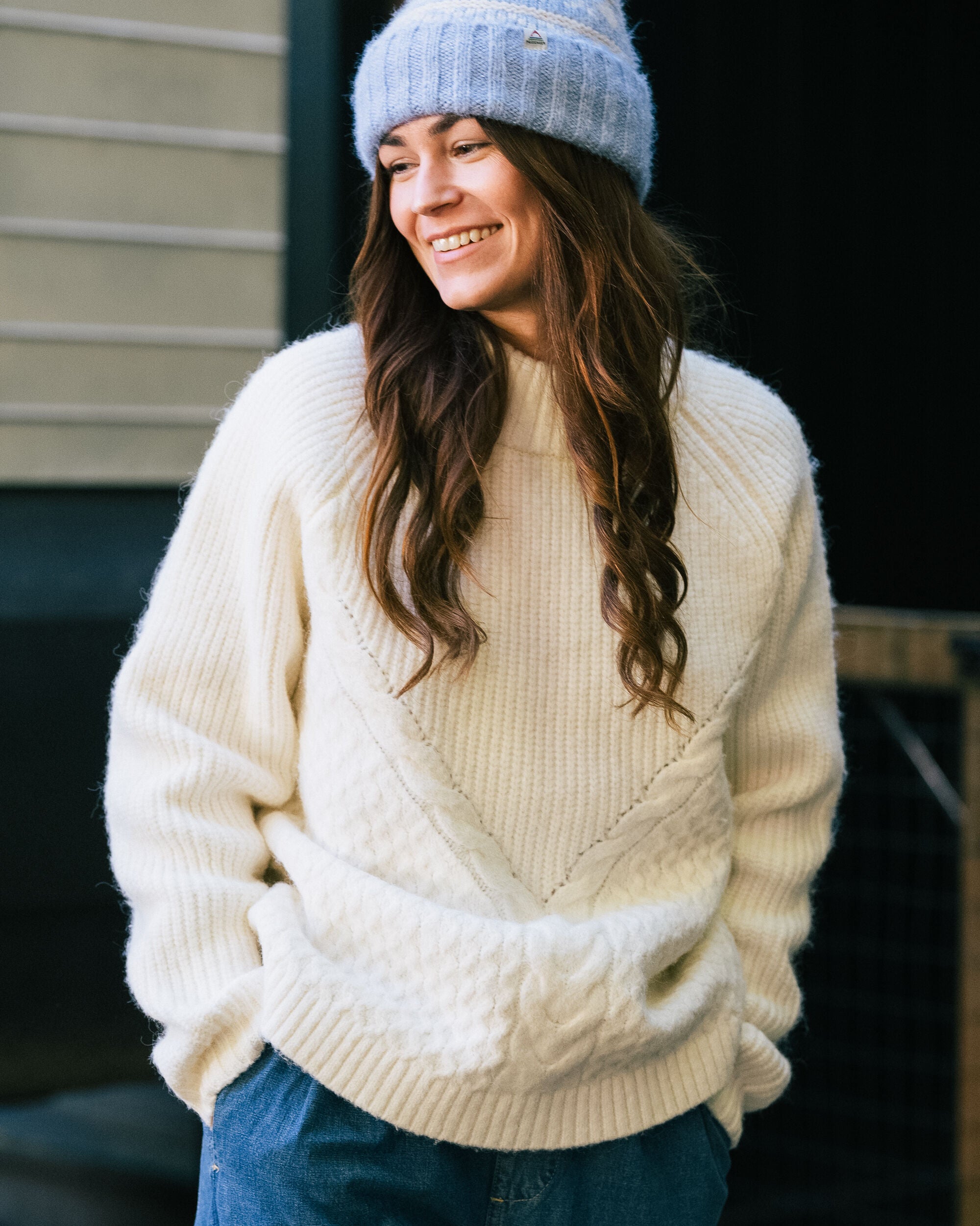 Cozy Cable Recycled Knitted Jumper - Off White - Lifestyle