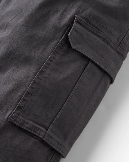 Lakeside Cargo Cotton Trouser - Faded Black - Flatlay
