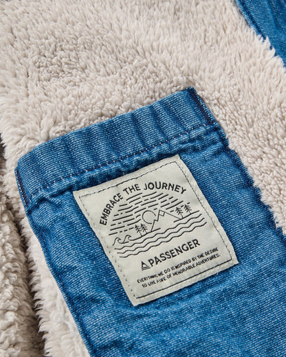 Lucia Denim Sherpa Lined Bomber Jacket - Denim Blue - Flatlay