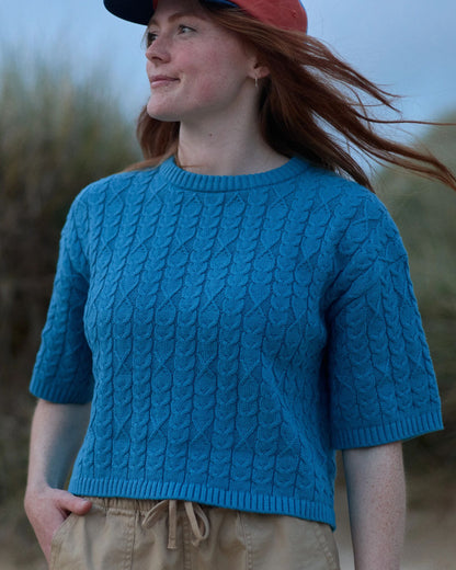 Homely Short Sleeve Knitted Jumper - Bluejay - Lifestyle