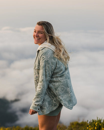 East Recycled Polar Fleece Shirt - Vintage Patchwork Pistachio - Lifestyle