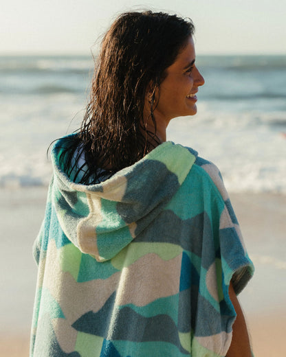 Shoreline Cotton Towel Poncho - Vista Patchwork Aqua - Lifestyle - Female