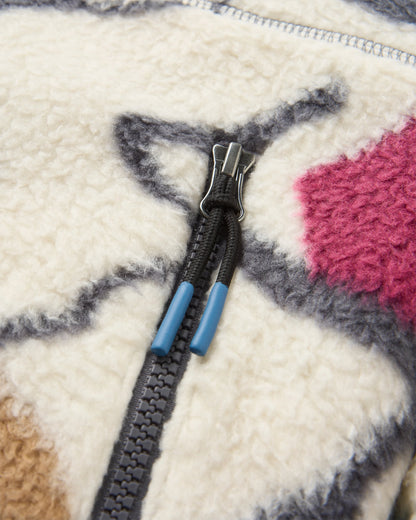 Fairbanks Full Zip Recycled Sherpa Fleece - Abstract Trails Off White - Flatlay