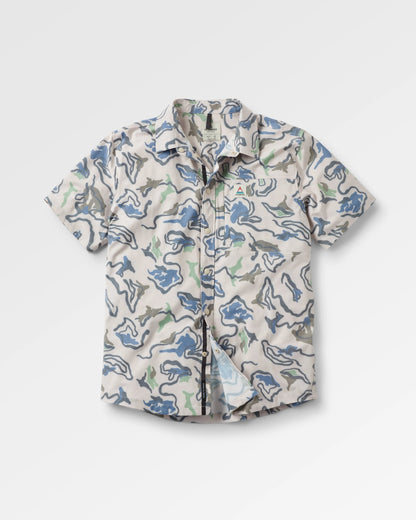 Traveller Short Sleeve Stretch Shirt - Abstract Strata Green - Flatlay