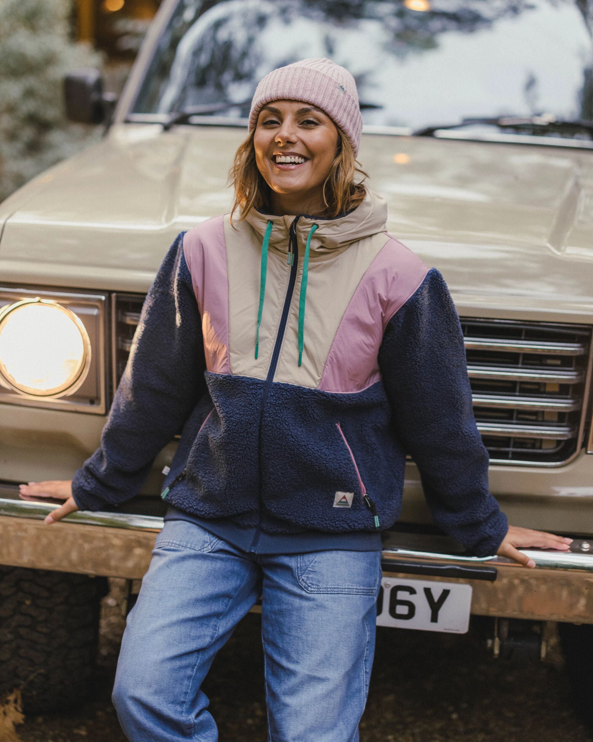 Joy Full Zip Hooded Sherpa Fleece Dark Denim/Feather – Passenger