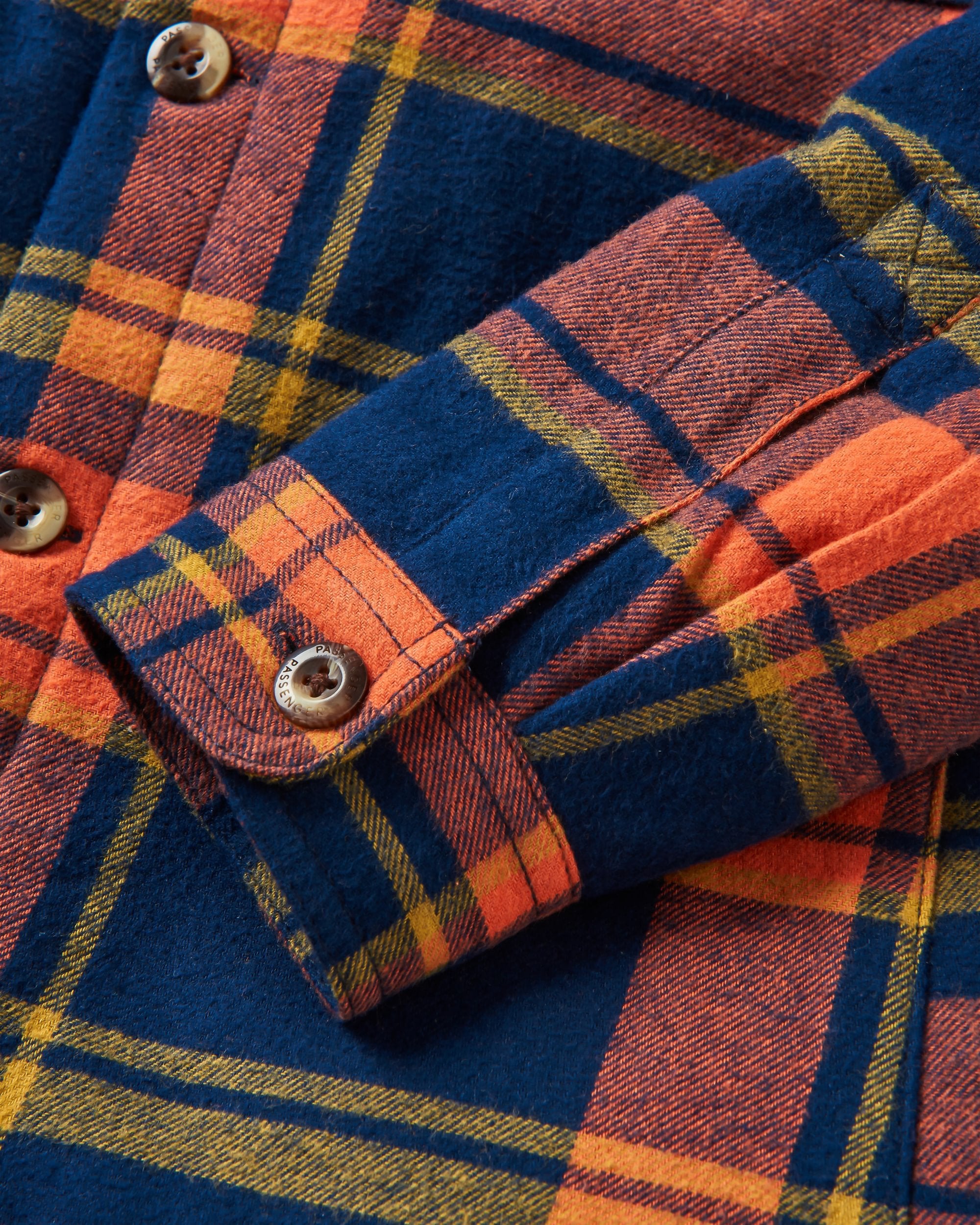 Sherwood Check Hooded Overshirt - Rich Navy/Burnt Orange - Flatlay