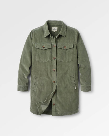 Stella Cord Shirt Dress - Dusty Olive - Flatlay