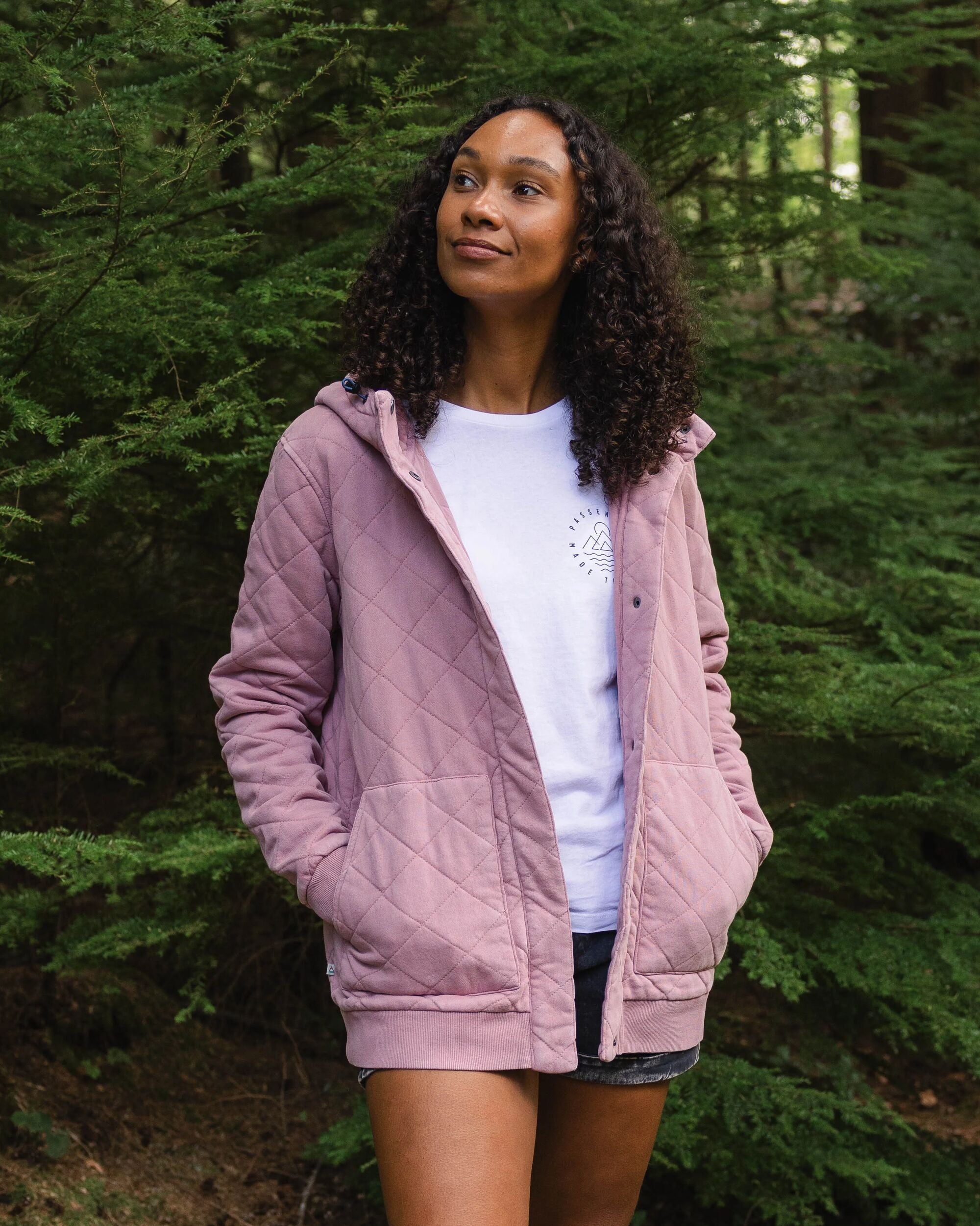 Clementine Recycled Quilted Popper Up Hoodie - Pink Haze - Lifestyle
