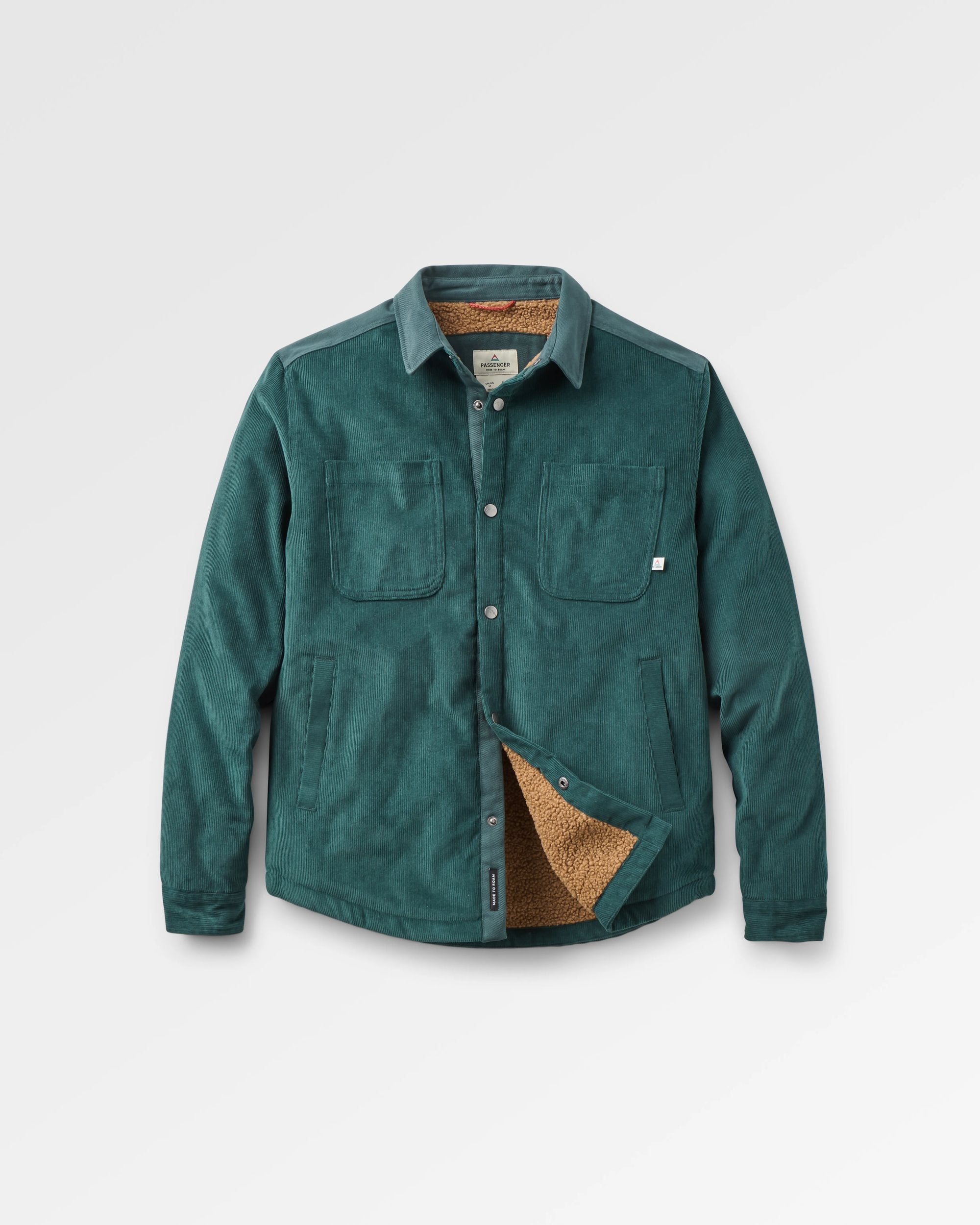 Kodiak Sherpa Lined Cord Overshirt - Dark Fern  - Flatlay