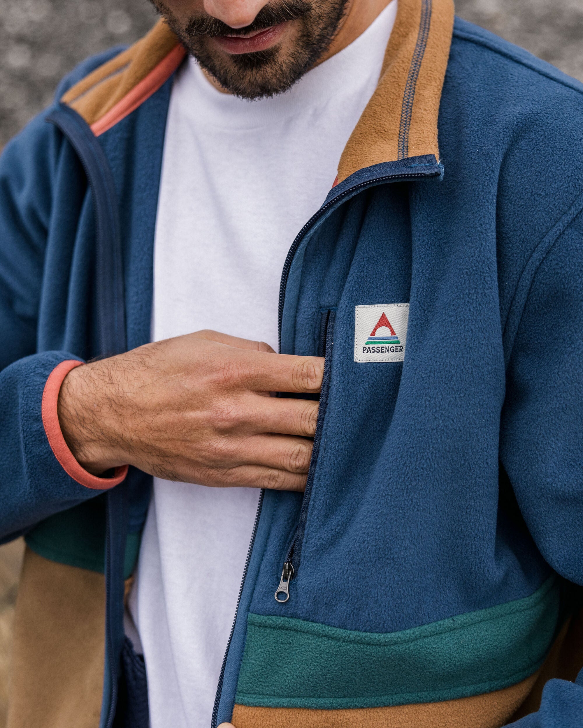 Ridge Full Zip Recycled Polar Fleece - Dark Denim/Toffee - Lifestyle