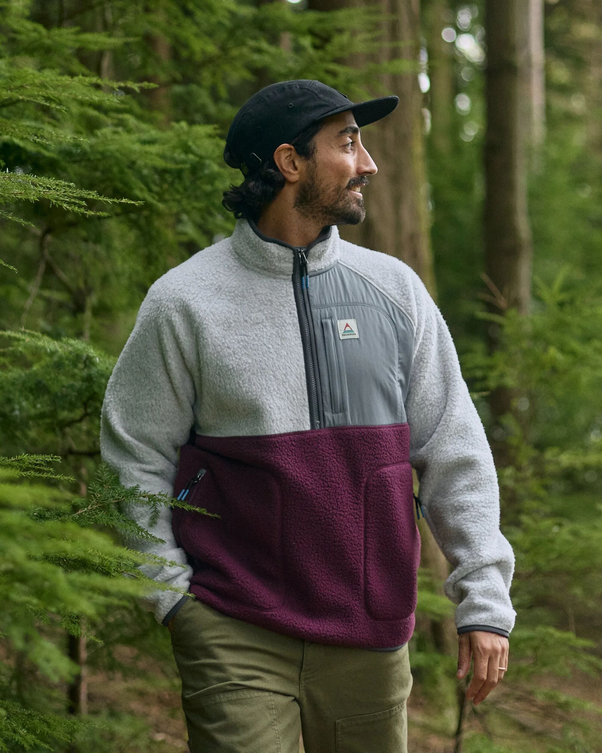 Offgrid 1/2 Zip Recycled Sherpa Fleece - Grey Marl/Fig - Lifestyle
