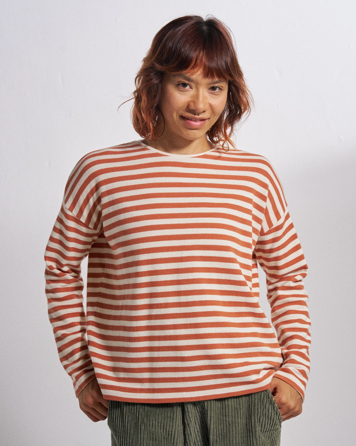 Panorama Striped LS T-Shirt - Glazed Ginger - Studio Model