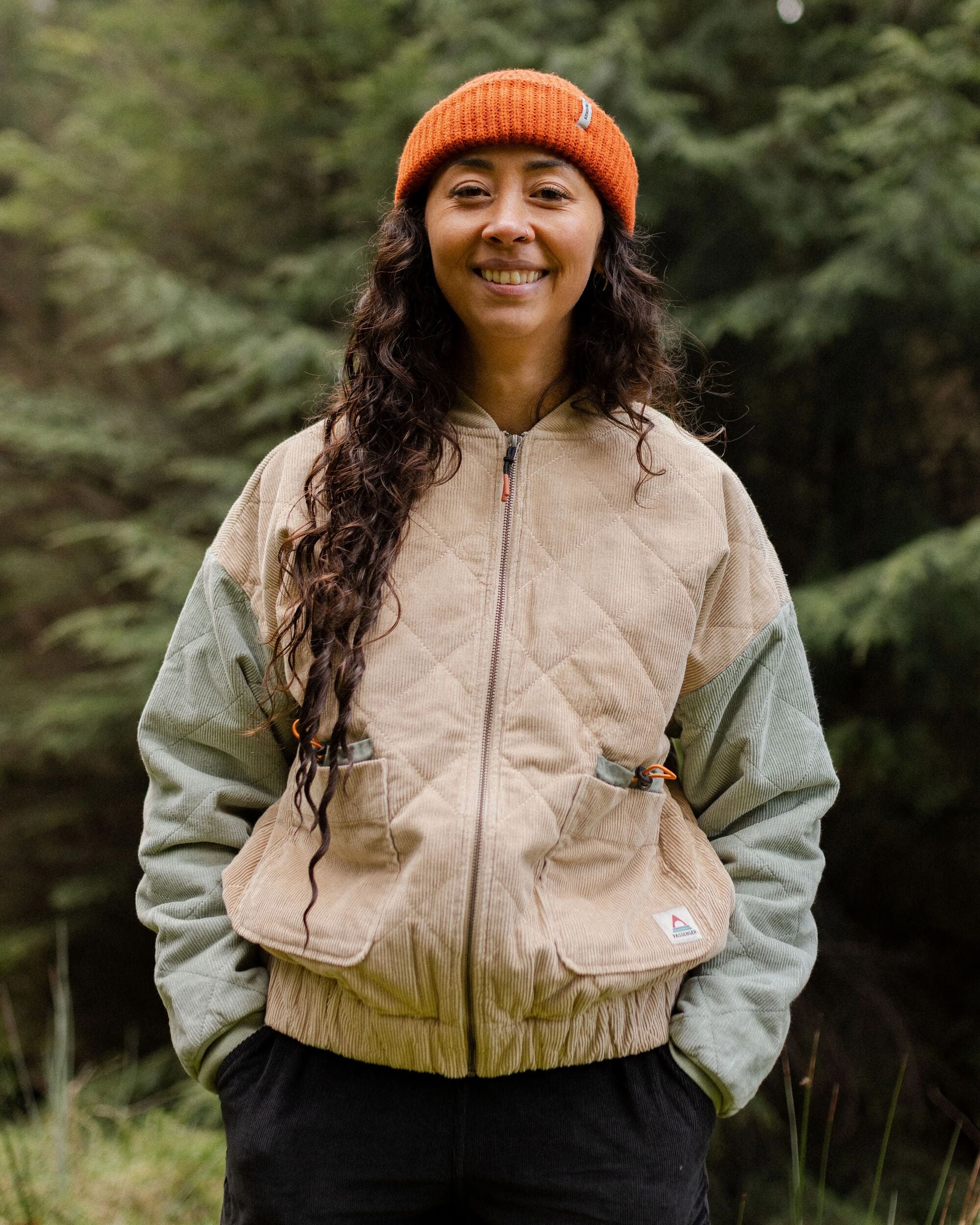 Lucia Quilted Cord Jacket - Stone/Pistachio - Lifestyle