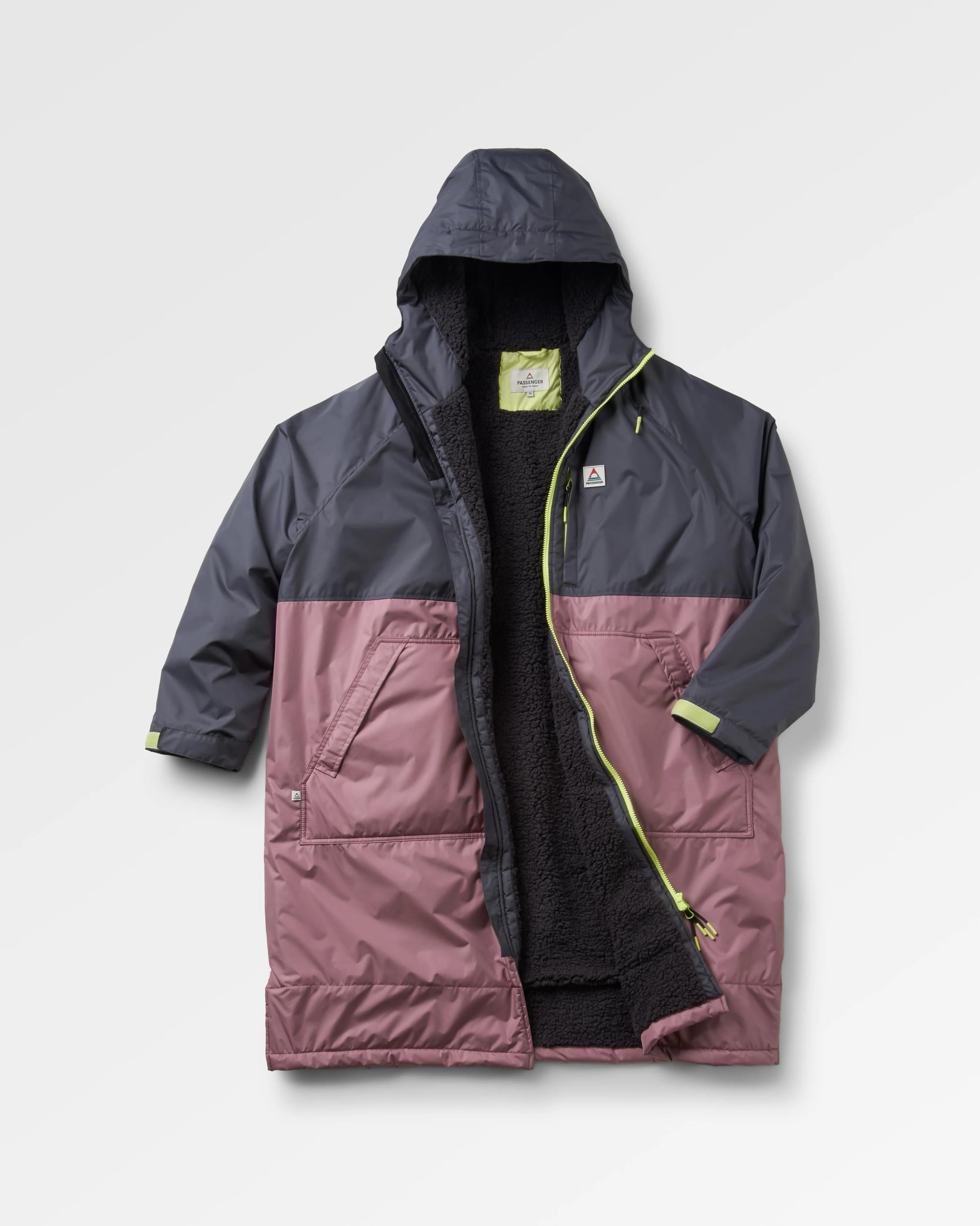 Waves Recycled Sherpa Lined Changing Robe - Grape / Charcoal - Flatlay