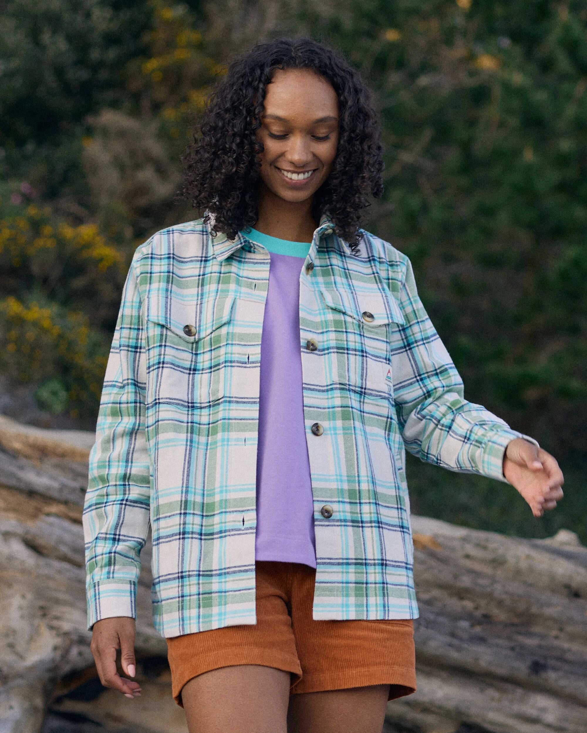 Stella Organic Cotton LS Shirt - Vintage White/Stem Green Check - Lifestyle