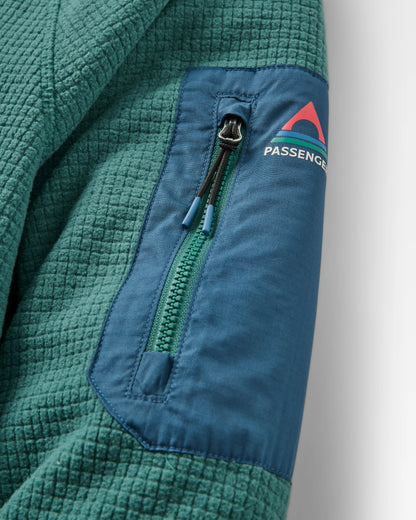 Forestscape Recycled Grid Fleece Hoodie - Deep Ocean - Flatlay