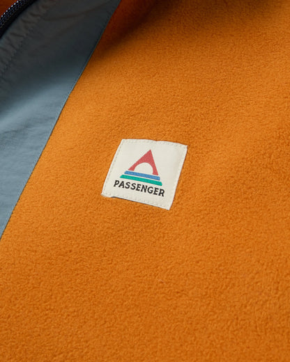 Woodland Hooded Recycled Polartec® Fleece - Retro Orange/Tidal Blue - Flatlay