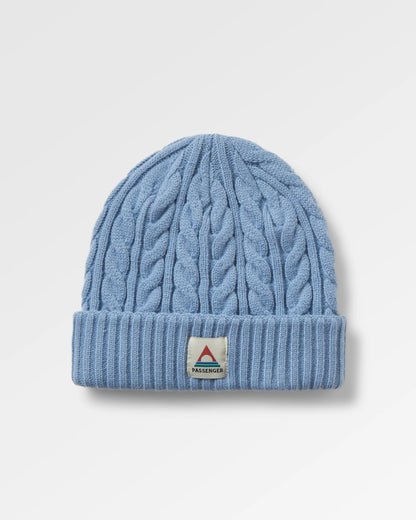 Fireside Recycled Cable Knit Beanie - Faded Denim - Flatlay