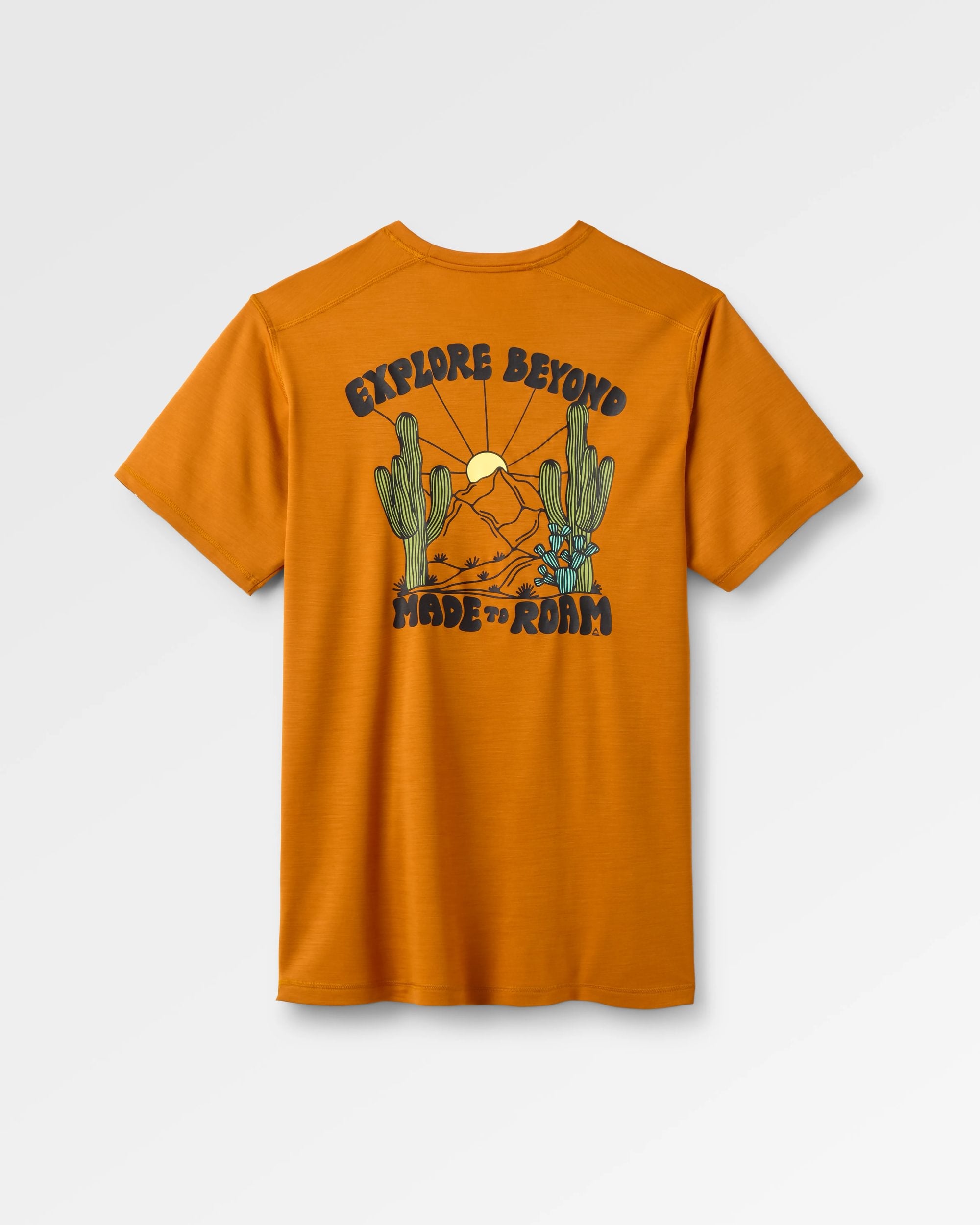 Camp Lost Lightweight Merino Blend T-Shirt - Retro Orange - Flatlay