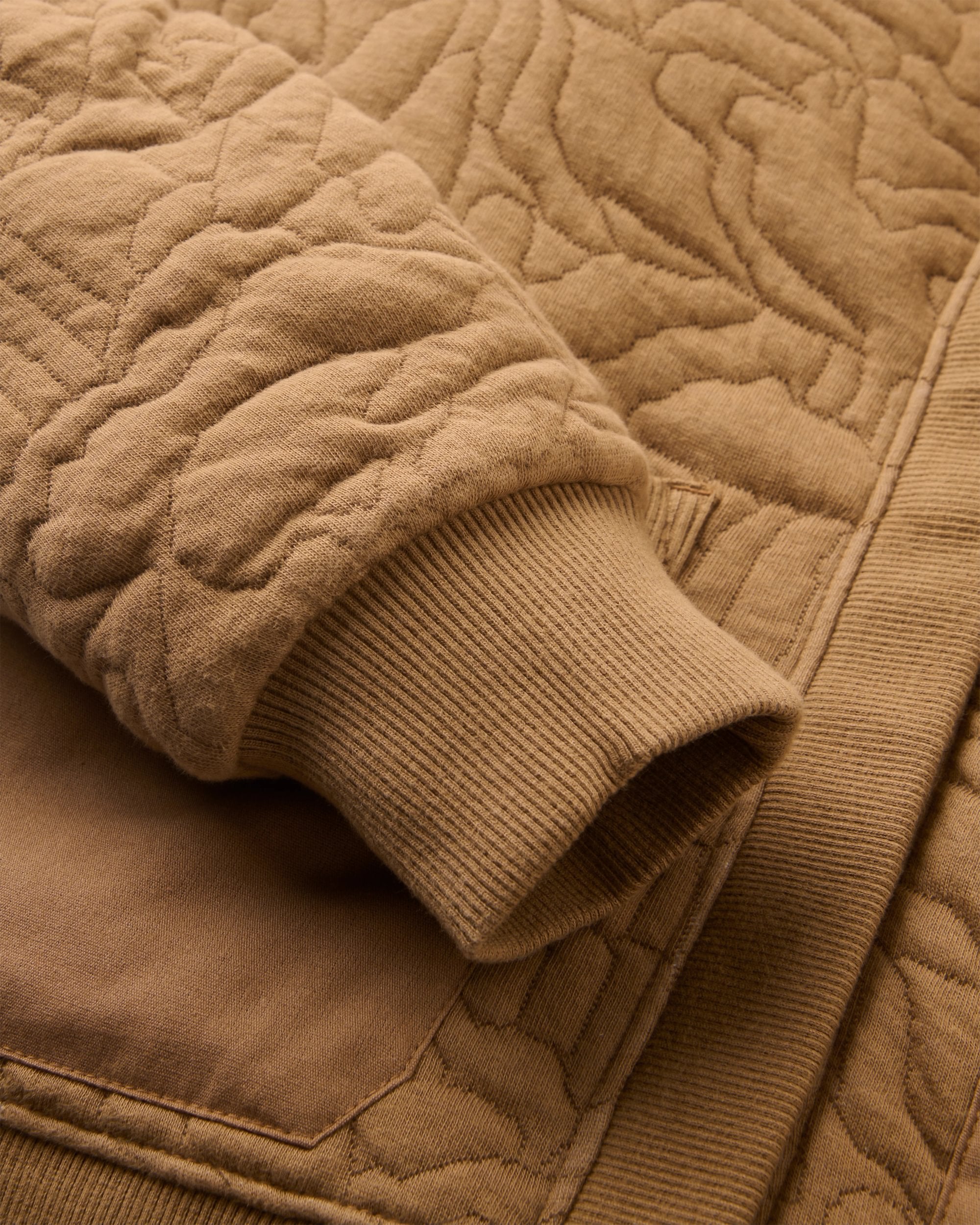 Seagrass Organic Cotton Quilted Hoodie - Caramel - Flatlay