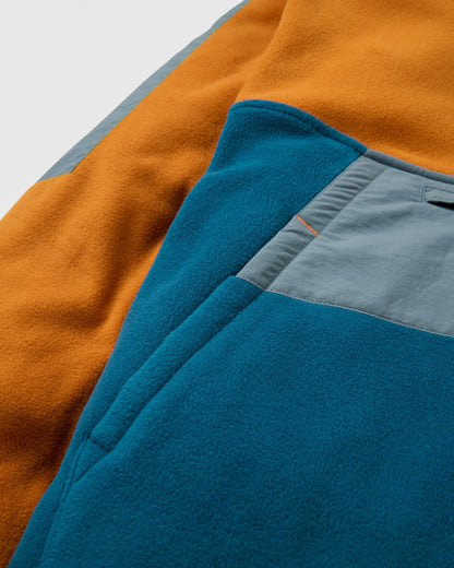 Woodland Hooded Recycled Polartec® Fleece - Retro Orange/Tidal Blue - Flatlay