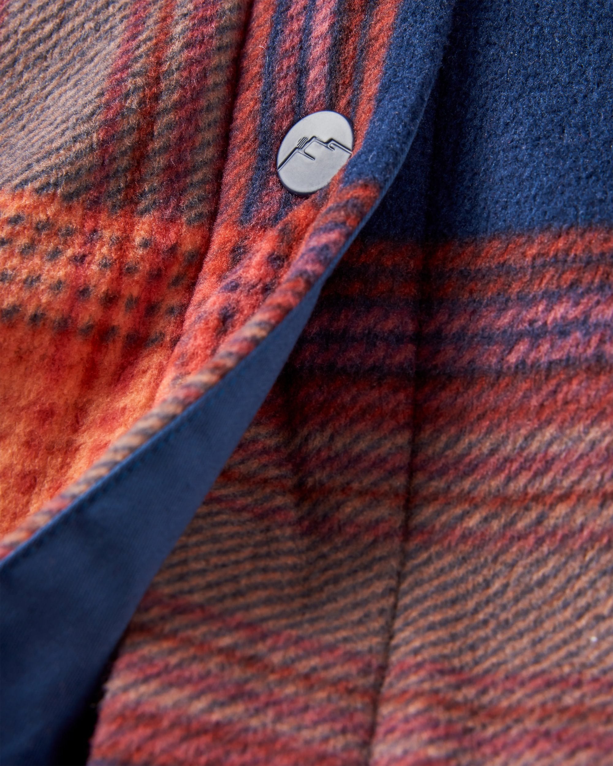East Recycled Polar Fleece Shirt - Rich Navy/ Red Ochre Check - Flatlay