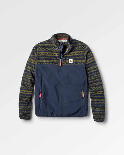 Set Off Recycled Polar 1/4 Zip Fleece - Mountain Geo Khaki/Rich Navy - Flatlay