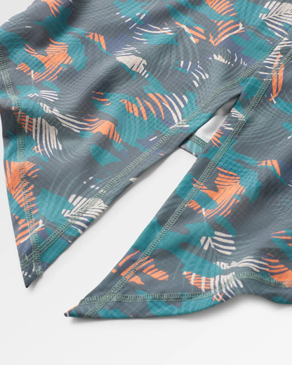 Chakra Tie Back Active Recycled T-Shirt - Palm Camo Deep Sea - Flatlay