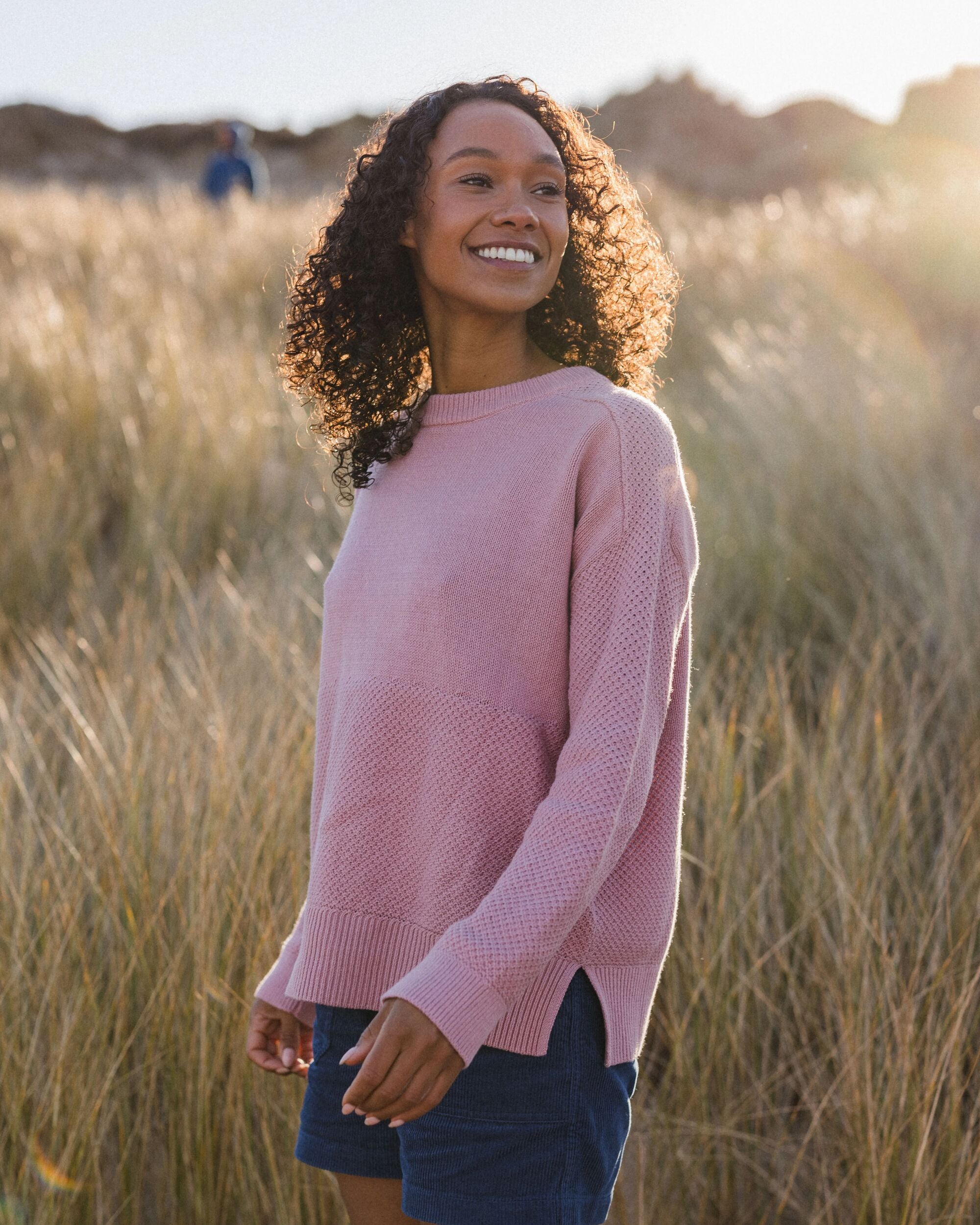 トップス Sheer loose knit tops - pink / F ANDMARY】Sheer loose knit tops