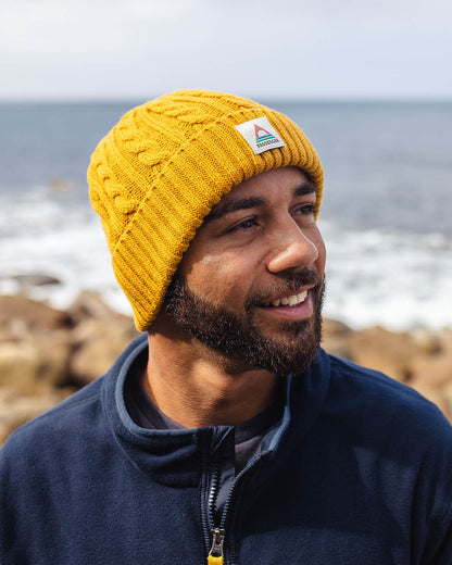 Male_Fireside Recycled Acrylic Cable Knit Beanie - Mustard Yellow