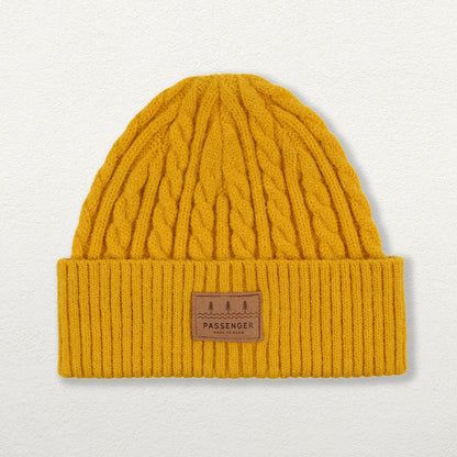 Fireside Cable Knit Beanie - Ochre Yellow