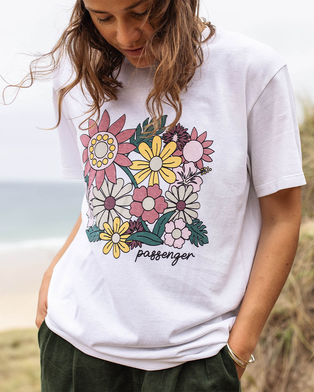 Floral Bloom Recycled Cotton Oversized T-Shirt - White
