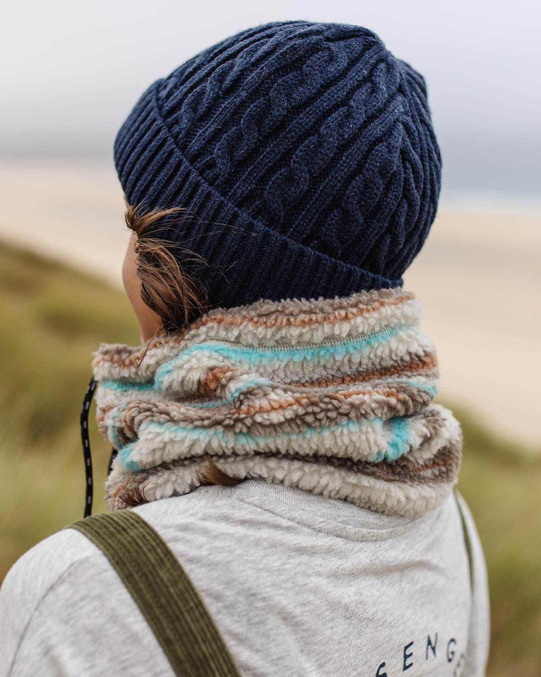 Womens_Mulled Recycled Sherpa Fleece Snood - Warm Ivory Geo Pattern