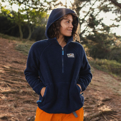 Maine Hooded Recycled Sherpa Fleece - Navy