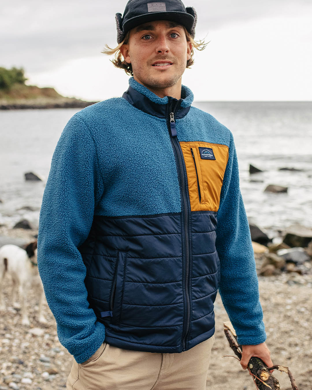 Born Explorer Recycled Sherpa Full Zip Fleece - Blue Steel