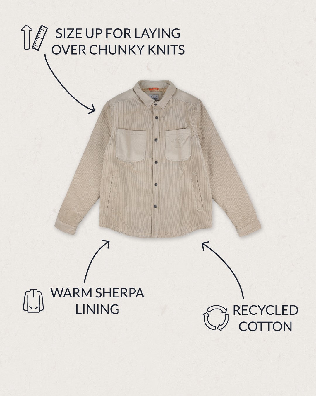 Kodiak Sherpa Lined Cord Shirt - Feather Grey